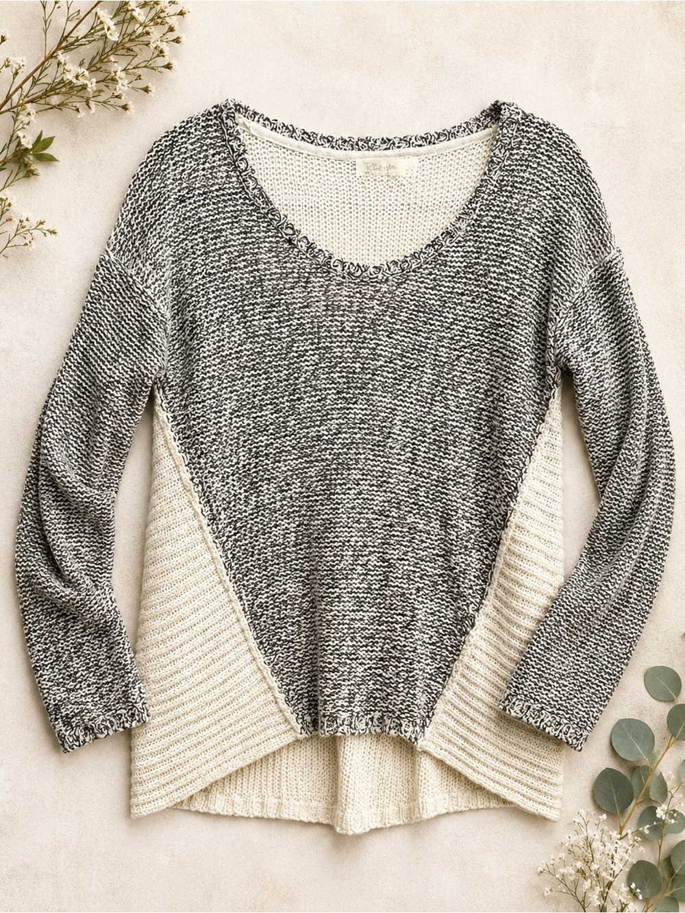 Anthro RD Style Grey Textured Knit Sweater Lightweight Pullover-M